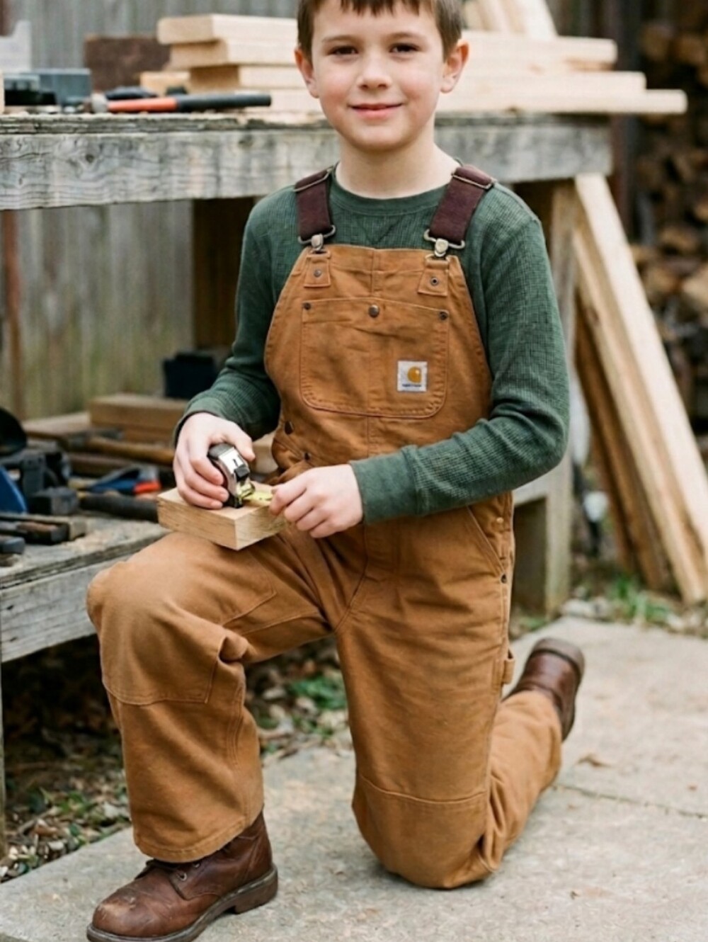 Carhartt Youth Boys Brown Duck Canvas Double Knee Overalls - Size 10